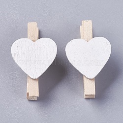 Wooden Craft Pegs Clips, Heart, Spray Paint, Clothespins, Paper Note Photo Holder, White, 30x18x10mm(WOOD-WH0005-A01)