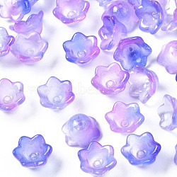 Transparent Two Tone Spray Painted Glass Beads, Flower, Blue Violet, 7x11.5x11.5mm, Hole: 1.2mm(GLAA-Q089-002B-003)