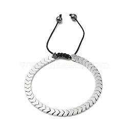Synthetic Non-magnetic Hematite Arrow Braided Bead Bracelets, Platinum, Inner Diameter: 2-1/2~3-7/8 inch(6.4~9.8cm)(BJEW-E080-01B)