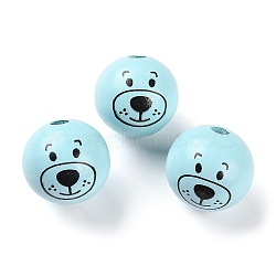 Spray Painted Natural Wood European Beads, Large Hole Beads, Round with Printed Bear , Aqua, 25mm, Hole: 6mm, about 100pcs/500g(WOOD-D024-01D)