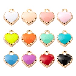 120Pcs 12 Colors Alloy Enamel Charms, Heart, Light Gold, Mixed Color, 8x7.5x2.5mm, Hole: 1.5mm, 10pcs/color(ENAM-LS0001-79)