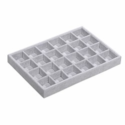 Synthetic Wood Jewelry Displays, Covered with Velvet, 24 Compartments, Cuboid, Light Grey, 350x240x32mm, Compartment: about 52x52mm(ODIS-N008-05)