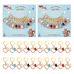 Alloy Enamel Heart Pendant Locking Stitch Markers, Brass Clasp Stitch Marker, Mixed Color, 3.5cm, 5 colors, 2pcs/color, 10pcs/set(HJEW-PH01864)