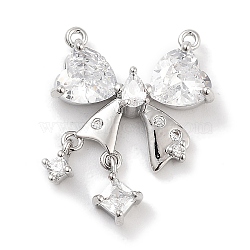 Brass Micro Pave Clear Cubic Zirconia Pendants, Bowknot Charms, Platinum, 17x14x3.5mm, Hole: 0.8mm(ZIRC-L104-009P)