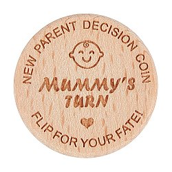 CREATCABIN 1Pc Wooden New Parents Decision Coin, Double Sided for Engraved Baby Shower Gifts, BurlyWood, 38x3mm(FIND-CN0001-05)