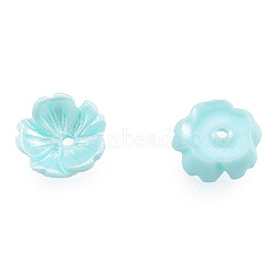 Resin Imitation Pearl Bead Caps, 5-Petal, Flower, Turquoise, 7.5x8x2.5mm, Hole: 1mm(RESI-N036-02A-02)