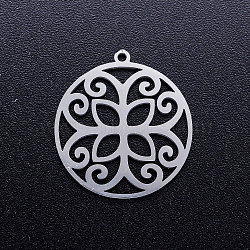 201 Stainless Steel Pendants, Ring with Flower, Stainless Steel Color, 21.5x20x1mm, Hole: 1.2mm(STAS-Q201-JN346-1)