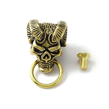 Brass Demon Skull Head Clasps for Bag Decorative, Retro Leather Craft Rivets, with Pull Ring & Screw, Antique Golden & Golden, Demon: 2x1.55x1.5cm