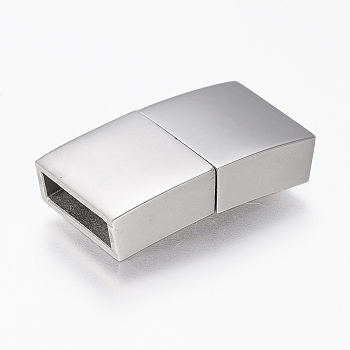304 Stainless Steel Magnetic Clasps with Glue-in Ends, Rectangle, Stainless Steel Color, 23x12x5mm, Hole: 3x10mm