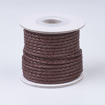 Braided Leather Cords, Round, Coconut Brown, 3mm, about 10yards/roll