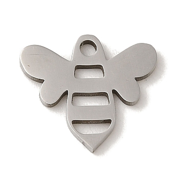 201 Stainless Steel Charms, Laser Cut, Bees Charm, Stainless Steel Color, 12.5x14x1mm, Hole: 1.5mm