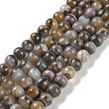 Natural Agate Beads Strands, Dyed & Heated, Faceted, Round, Gray, 10mm, Hole: 0.8mm, about 37pcs/strand, 14.96''(38cm)