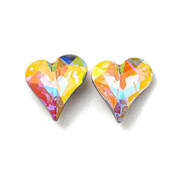 Glass Rhinestone Cabochons, Point Back & Back Plated, Faceted, Heart, Air Blue Opal, 13x12x5mm