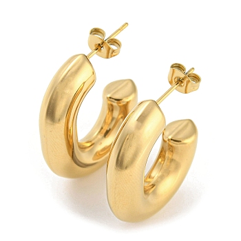 Ion Plating(IP) 304 Stainless Steel Oval Stud Earrings, Half Hoop Earrings for Women, Golden, 28x6.5mm