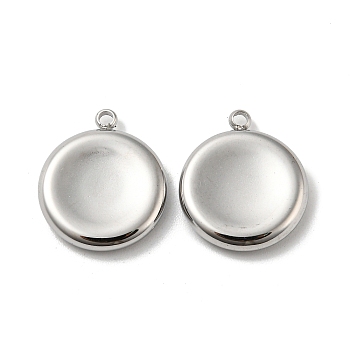 Non-Tarnish 304 Stainless Steel Pendants, Flat Round Charms, Stainless Steel Color, 16x14x3mm, Hole: 1.4mm