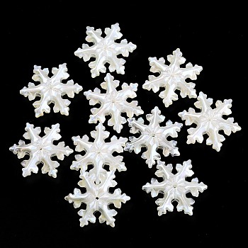 Acrylic Imitation Shell Beads, Snowflake, Snow, 31x27x8mm, Hole: 1mm