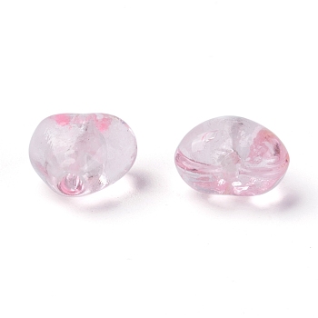 Handmade Silver Foil Glass Beads, Heart, Pink, about 12mm in diameter, 8mm thick, hole: 1~2mm