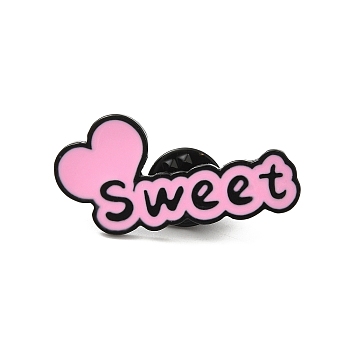 Heart with Word Sweet Enamel Pins, Black Alloy Brooches for Backpack Clothes, Pearl Pink, 17x34.5x1.5mm