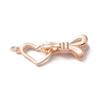 925 Sterling Silver Fold Over Clasps, Long-Lasting Plated, Heart Bowknot with 925 Stamp, Rose Gold, Heart: 14x8x2mm, Clasp: 16.5x5.5x7.5mm, Ring: 3x0.5mm, Inner diameter: 2mm