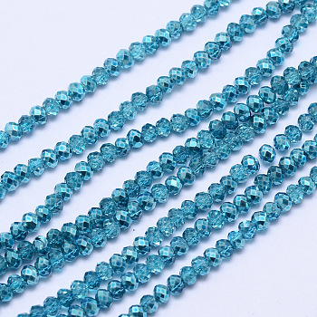 Faceted Rondelle Transparent Painted Glass Beads Strands, Deep Sky Blue, 3x2.5mm, Hole: 0.8mm, 180~185pcs/strand, 17.5 inch