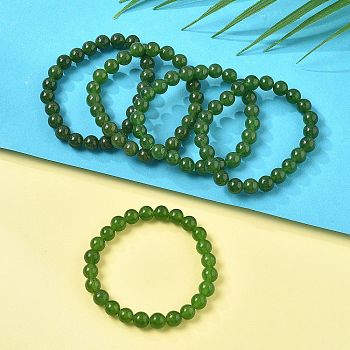 Natural TaiWan Jade Bead Stretch Bracelets, Round, Dyed, Inner Diameter: 2-1/8 inch~2-3/8 inch(5.5~6cm), Bead: 8mm