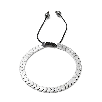 Synthetic Non-magnetic Hematite Arrow Braided Bead Bracelets, Platinum, Inner Diameter: 2-1/2~3-7/8 inch(6.4~9.8cm)