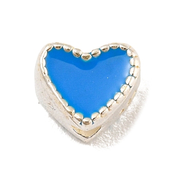 Heart Shape Silver 925 Sterling Silver Beads, with Enamel, with S925 Stamp, Dodger Blue, 5.5x6.5x4mm, Hole: 1.2mm
