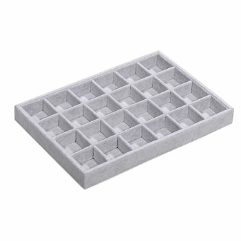 Synthetic Wood Jewelry Displays, Covered with Velvet, 24 Compartments, Cuboid, Light Grey, 350x240x32mm, Compartment: about 52x52mm