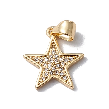 Rack Plating Brass Micro Pave Clear Cubic Zirconia Charms, Lead Free & Cadmium Free, Long-Lasting Plated, Star Charm, Real 18K Gold Plated, 15x13.5x1.5mm, Hole: 5x3.5mm