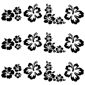 4 Sheets PET Reflective Sticker Car Decoration, Flower Car Sticker, for Car Decoration, Black, 200x190mm
