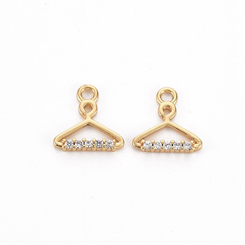 Brass Micro Pave Clear Cubic Zirconia Charms, Nickel Free, Coat Hanger, Real 18K Gold Plated, 9x8.5x1.5mm, Hole: 1.4mm