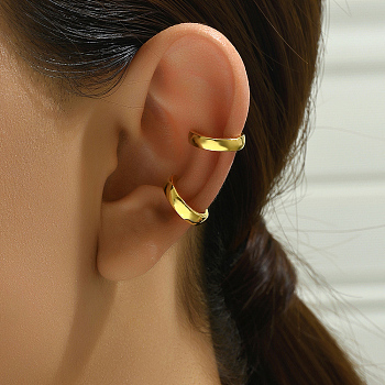 Concise Style Smooth Brass Cuff Earrings, Unisex Earrings, Golden