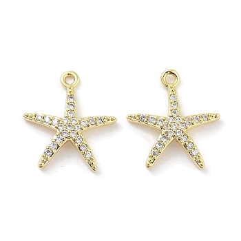 Brass Micro Pave Clear Cubic Zirconia Pendants, Starfish, Real 18K Gold Plated, 16x14x2mm, Hole: 1.2mm