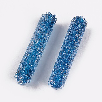 Glass Rhinestone Beads, For DIY Jewelry Craft Making, Tube, Aquamarine, 32~33x6mm, Hole: 0.8mm
