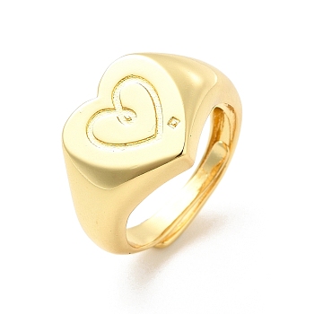 Rack Plating Brass Heart Singet Adjustable Ring for Women, Cadmium Free & Lead Free, Golden, US Size 6 1/2(16.9mm)