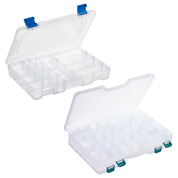 2 Sets 2 Style Removable Rectangle PP Plastic Fishing Tackle Boxes, Outdoor Fishing Accessories, Clear, 1 set/style