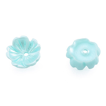 Resin Imitation Pearl Bead Caps, 5-Petal, Flower, Turquoise, 7.5x8x2.5mm, Hole: 1mm