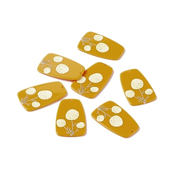 Trapezoid with Flower Opaque Acrylic Pendants, Goldenrod, 45x27.5x2.5mm, Hole: 1.5mm