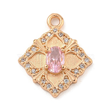 Light Gold Pink Rhombus Brass+Cubic Zirconia Pendants