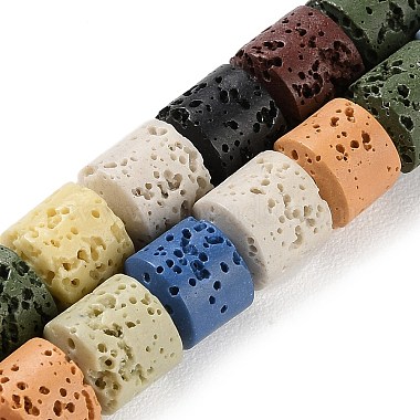 Mixed Color Barrel Lava Rock Beads