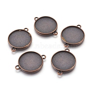 Tibetan Style Alloy Cabochon Connector Settings, Plain Edge Bezel Cups, Lead Free & Nickel Free, Flat Round, Red Copper, Tray: 20mm, 29x22x2.5mm, Hole: 2mm(X-TIBE-A124178-R-FF)