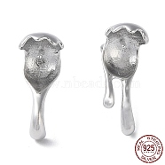 Rhodium Plated 925 Sterling Silver Stud Earring Findings, Water Drop, for Half Drilled Beads, with S925 Stamp, Real Platinum Plated, 16x6.5mm, Pin: 11x0.9mm and 0.7mm(STER-M115-13P)