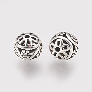 Tibetan Style Alloy Beads, Hollow Round, Antique Silver, 11x10mm, Hole: 1.5mm(TIBEB-L002-13AS)
