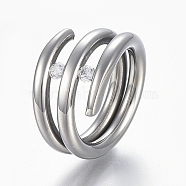 304 Stainless Steel Wide Band Finger Rings, with Cubic Zirconia, Size 8, Stainless Steel Color, 18mm(RJEW-E153-18P-18mm)