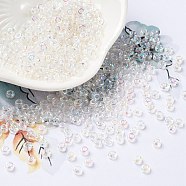 Transparent Glass Seed Beads, Half Plated, Two Tone, Round, Azure, 8/0, 3x2mm, Hole: 1mm(SEED-Z001-B-D03)