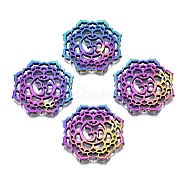 Eco-Friendly Alloy Filigree Joiners, Cadmium Free & Nickel Free & Lead Free, Flower with Aum/Om Symbol, Rainbow Color, 26x26x2mm(PALLOY-N163-002-NR)