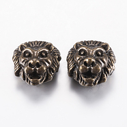 Tibetan Style Alloy Beads, Lion Head, Antique Bronze, 13x12x8mm, Hole: 2mm(PALLOY-F200-13AB)