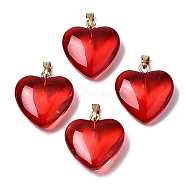 Transparent Spray Painted Glass Pendants, with Golden Plated Iron Bails, Heart, Red, 22x20.5x7mm, Hole: 6x2mm(X-GLAA-N035-016-F01-A)