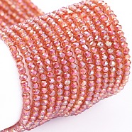 Electroplate Glass Beads Strands, Full Rainbow Plated, Faceted, Rondelle, Light Coral, 2x1.5mm, Hole: 0.6mm, about 235~247pcs/Strand, 14.57~14.76 inch(37~37.5cm)(X-EGLA-F149-FR-01)