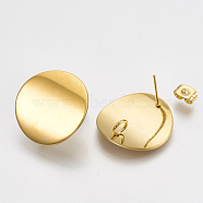 304 Stainless Steel Stud Earring Findings, with Loop, Curved, Flat Round, Golden, 20mm, Hole: 3mm, Pin: 0.8mm(X-STAS-Q231-06G)